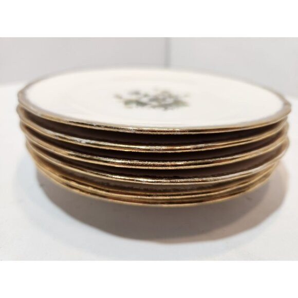 Vtg Royal Tudor Linda Pattern 22KT Gold Trim Bread And Butter Plates Set Of 6 - Picture 6 of 8